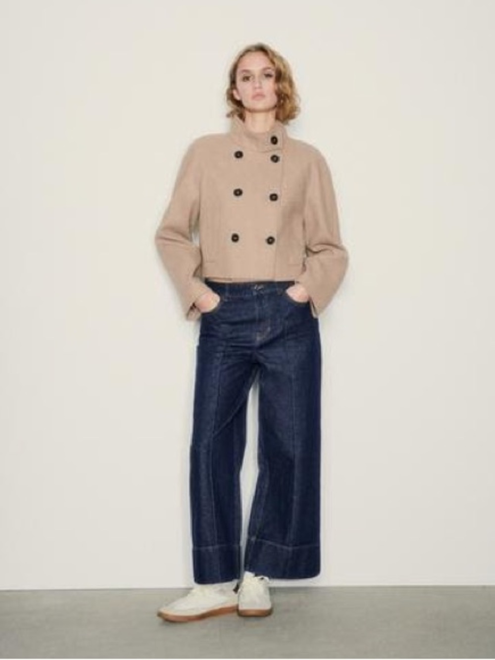 Cropped Wide Leg Central Seam High Waist Blue Jeans